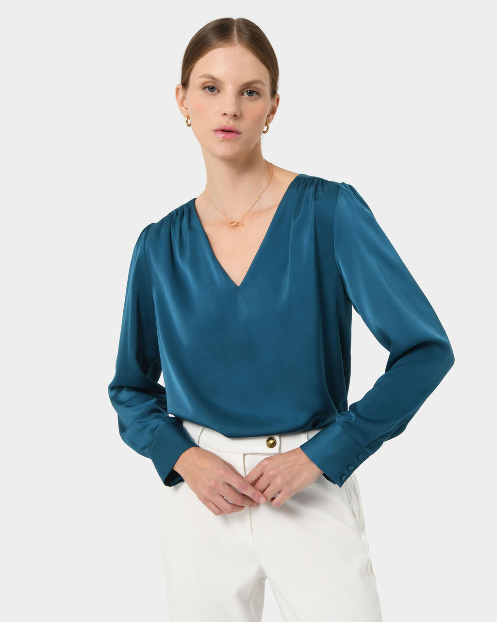 Evalynn V-Neck Satin Blouse