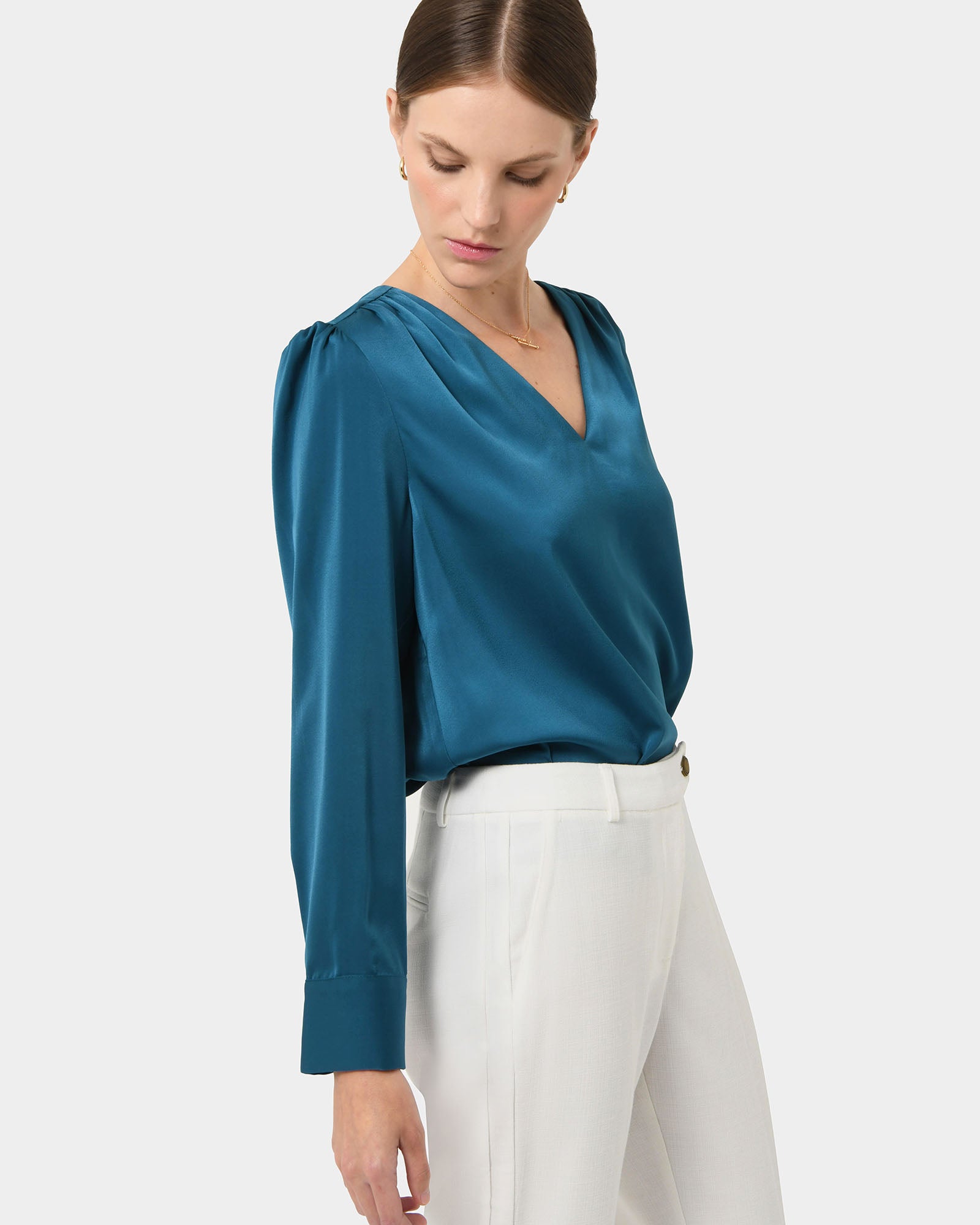 Evalynn V-Neck Satin Blouse