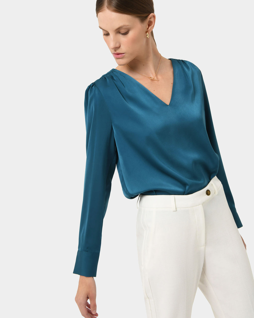 Evalynn V-Neck Satin Blouse