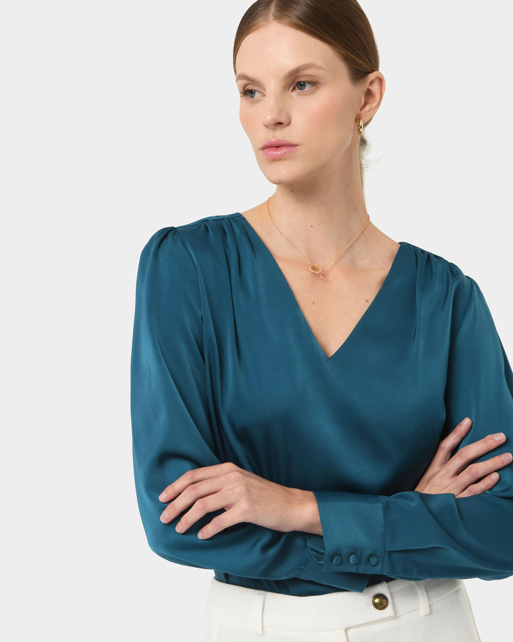 Evalynn V-Neck Satin Blouse