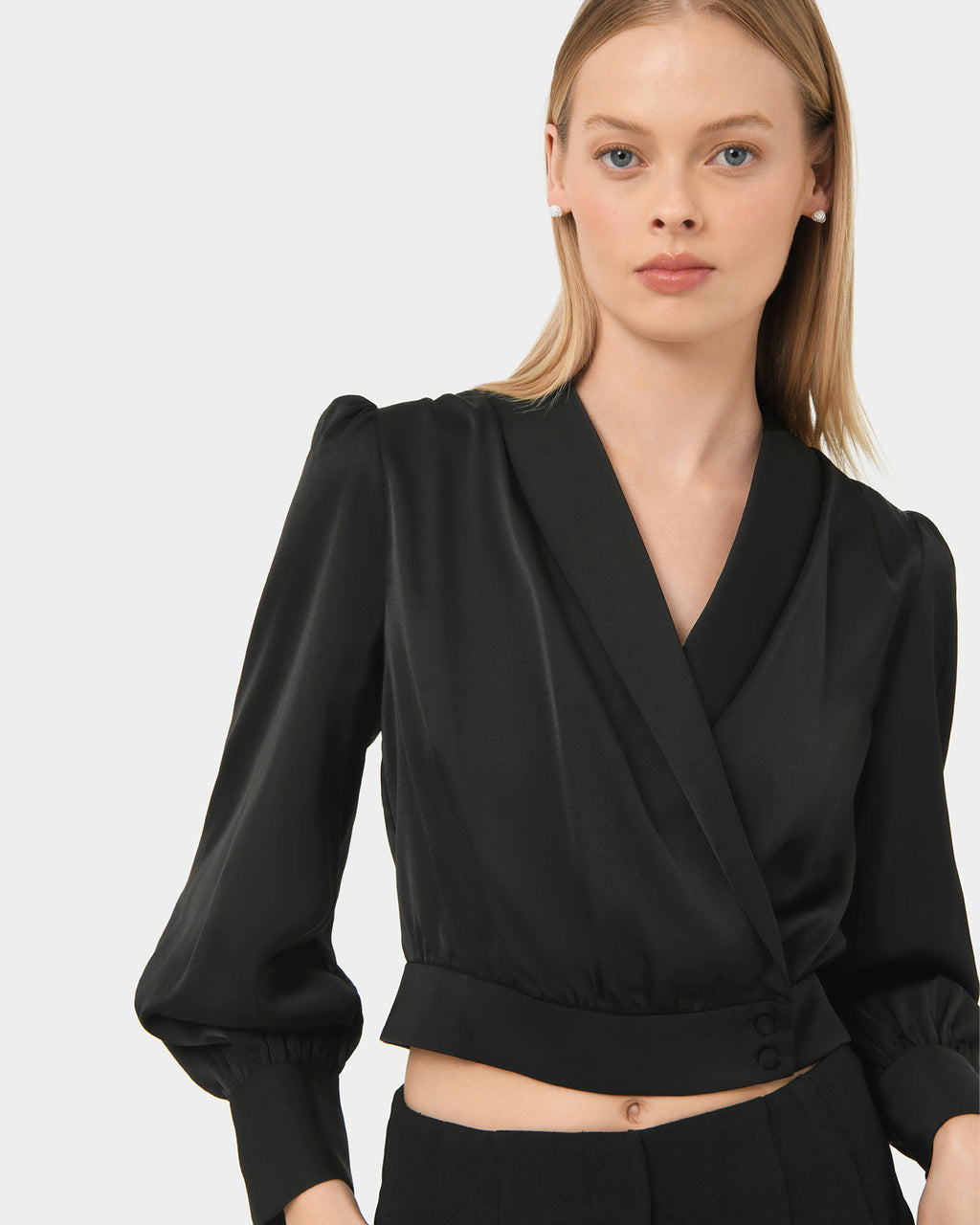 Avah Shawl Collar Satin Blouse