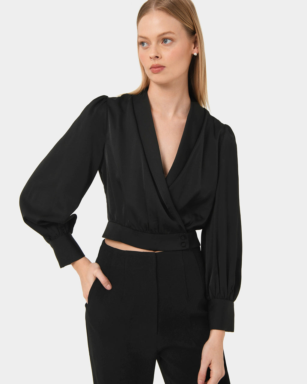 Avah Shawl Collar Satin Blouse