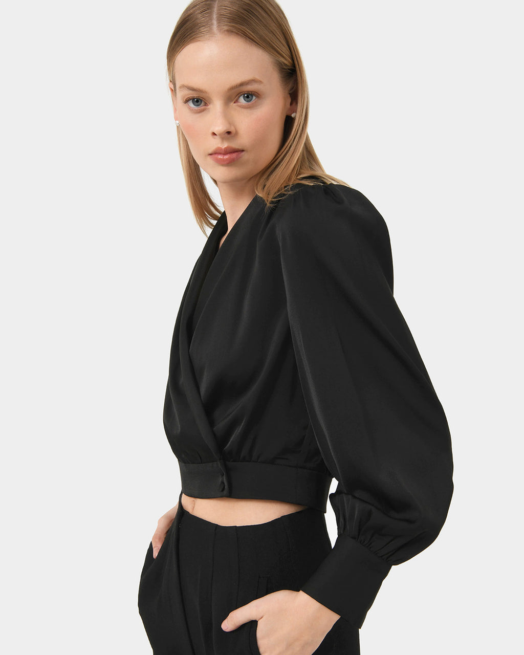 Avah Shawl Collar Satin Blouse
