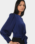 Lorinda Tie Waist Satin Blouse