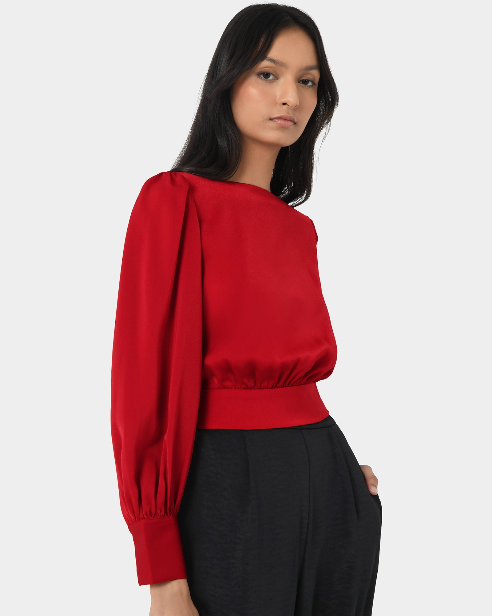 Lorinda Tie Waist Satin Blouse