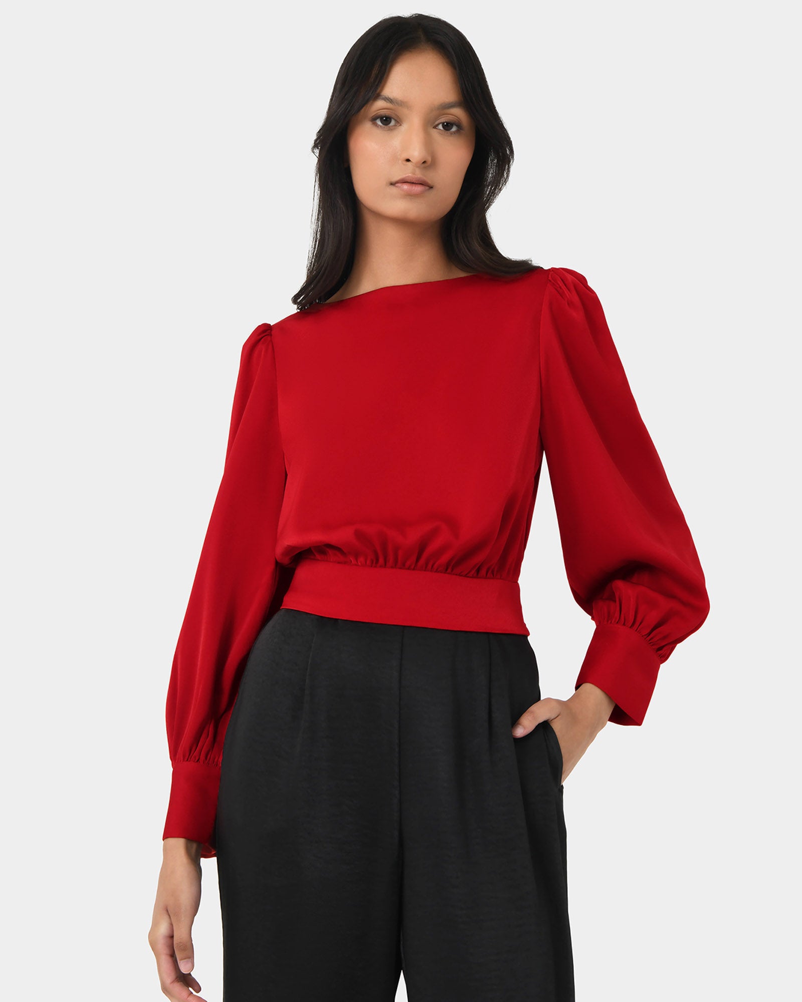 Lorinda Tie Waist Satin Blouse