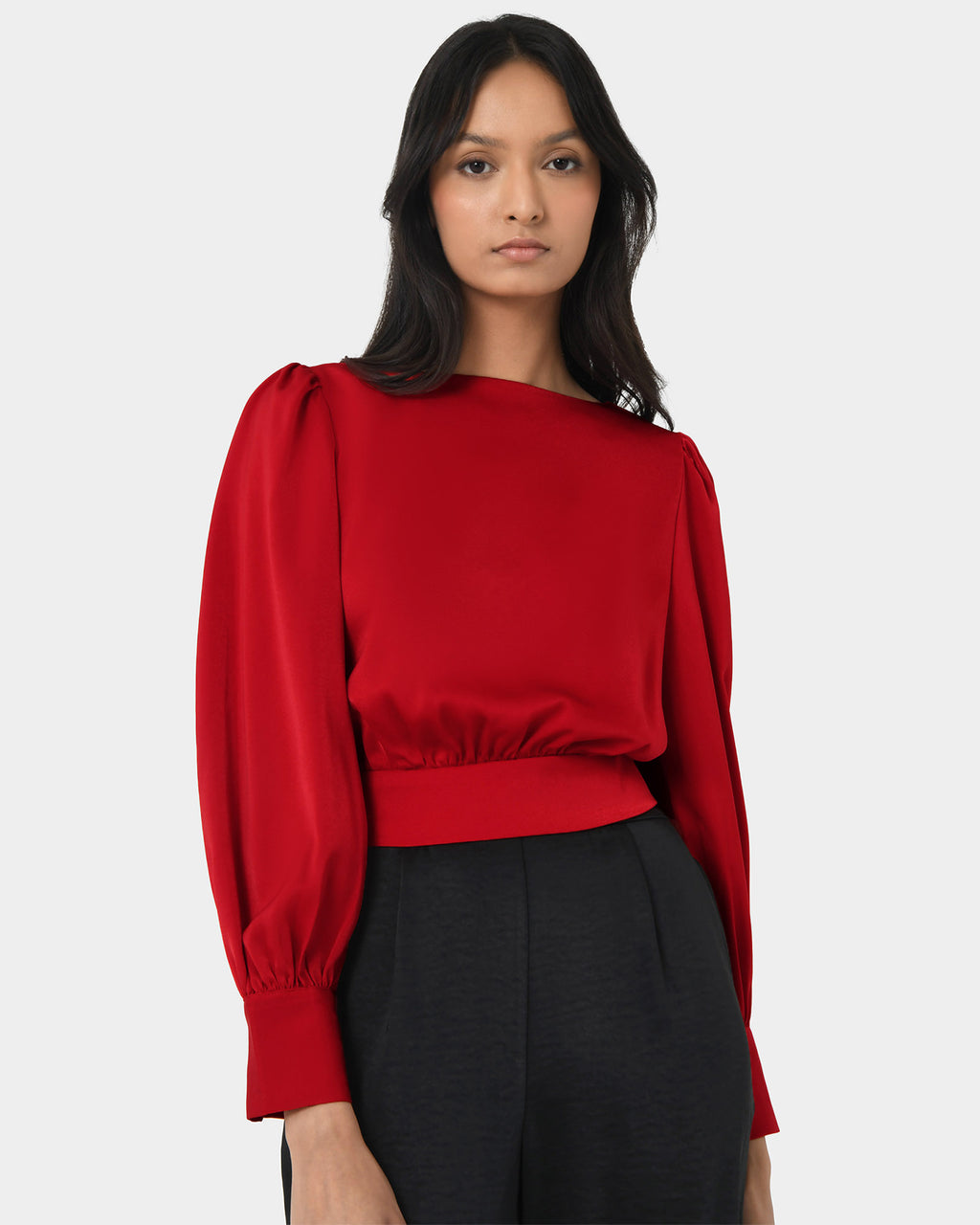 Lorinda Tie Waist Satin Blouse
