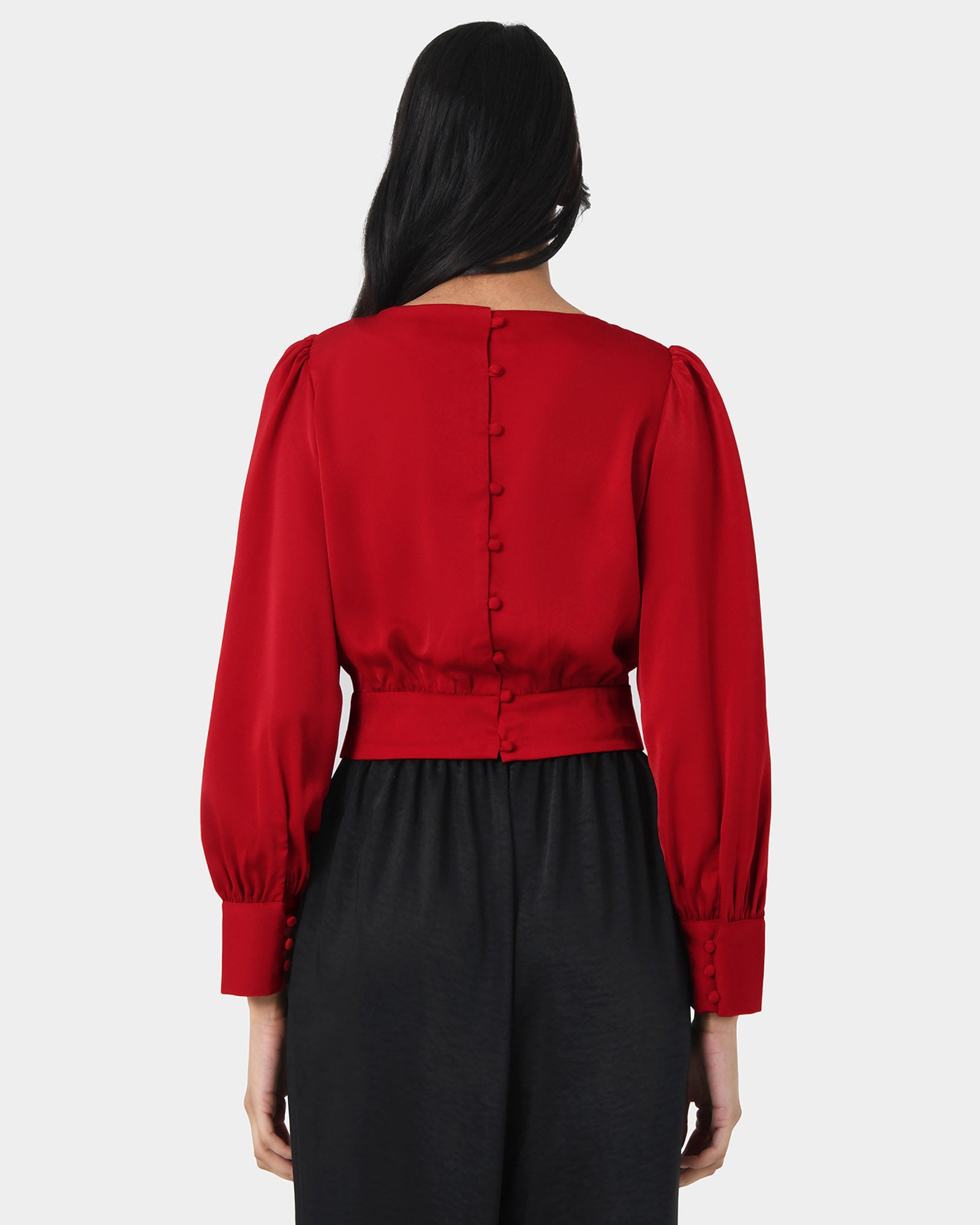 Lorinda Tie Waist Satin Blouse