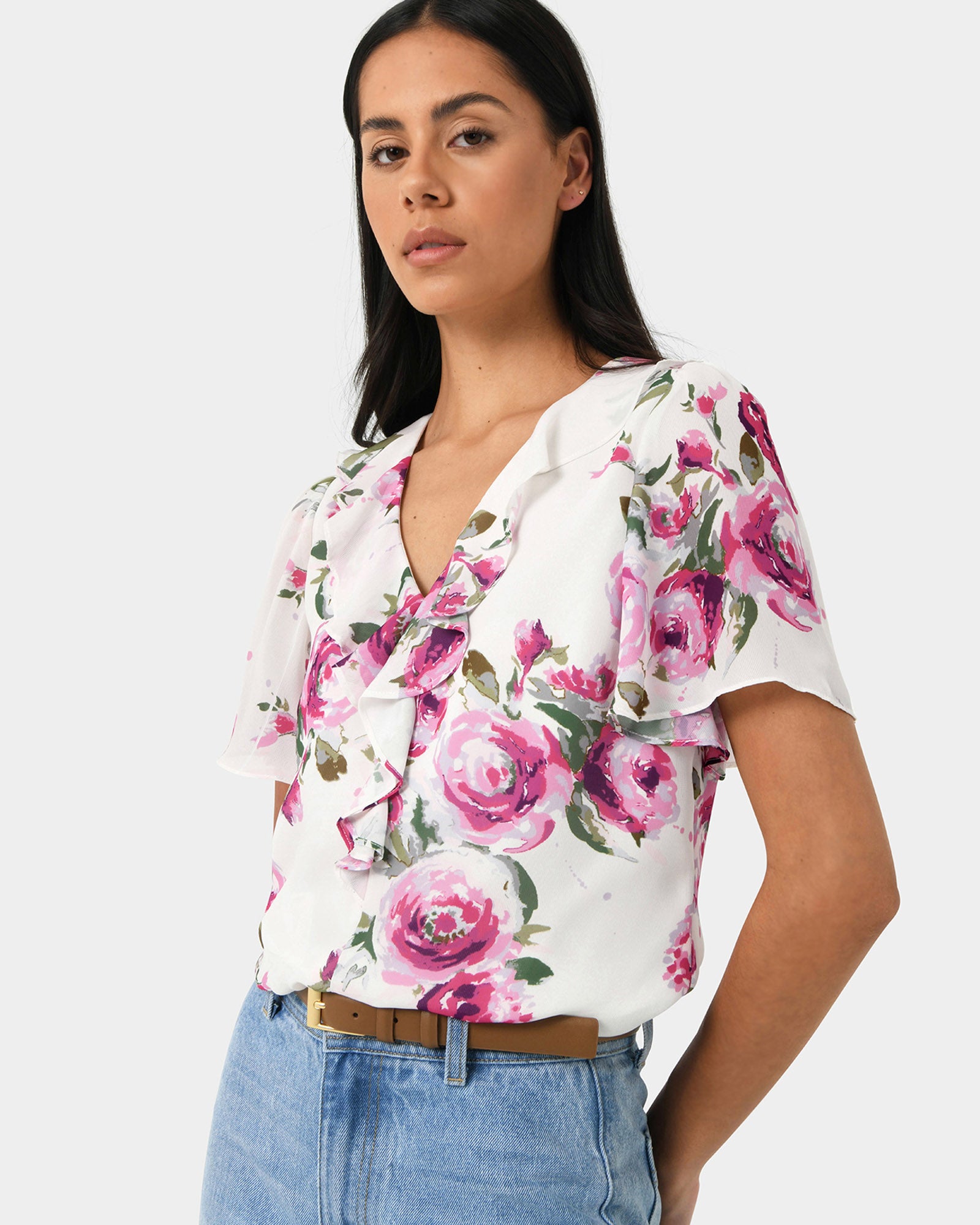 Andrea Floral Ruffle Blouse