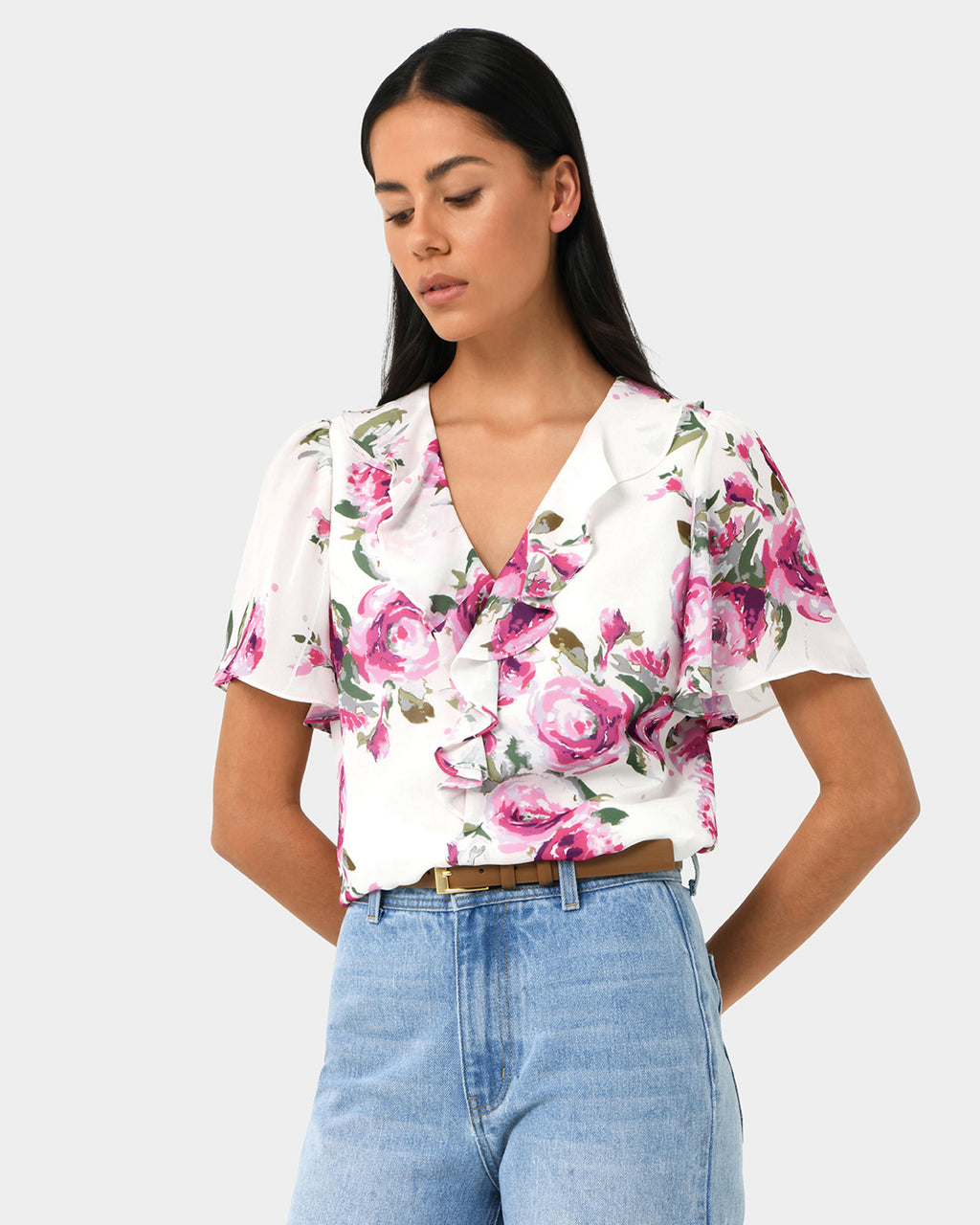 Andrea Floral Ruffle Blouse