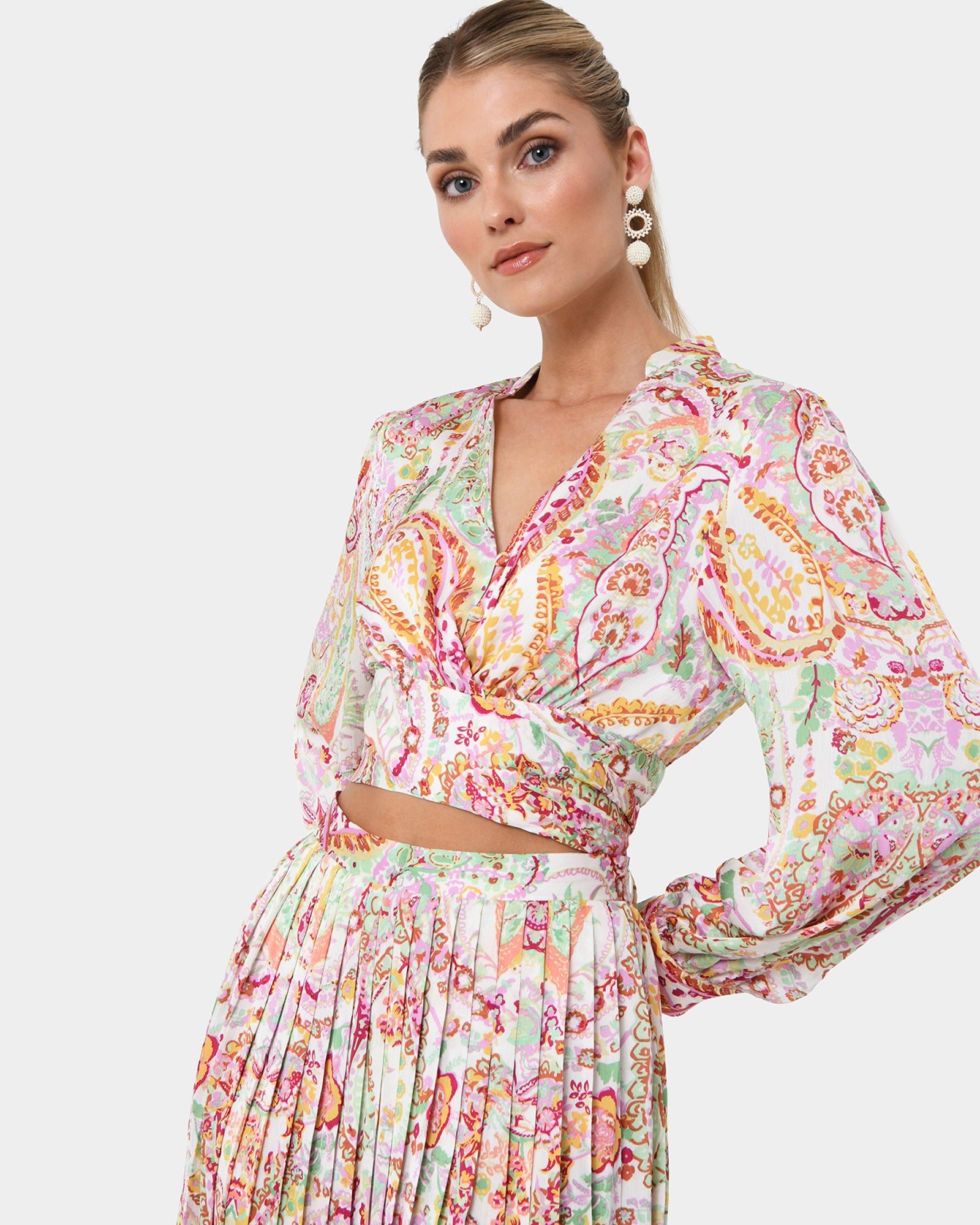 Dulce Printed Tie Waist Blouse