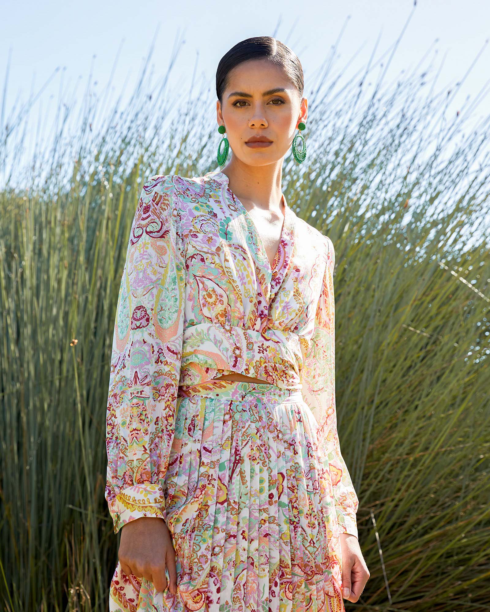 Dulce Printed Tie Waist Blouse