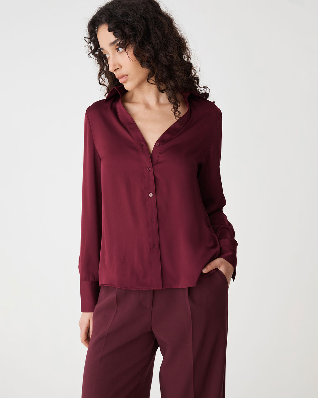Lila V-Neck Satin Blouse
