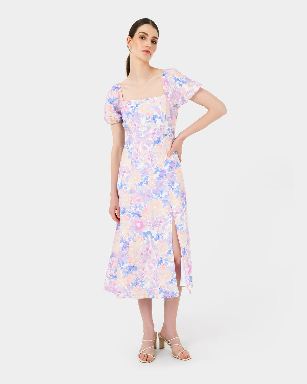 Hazy Linen Puff Sleeve Dress