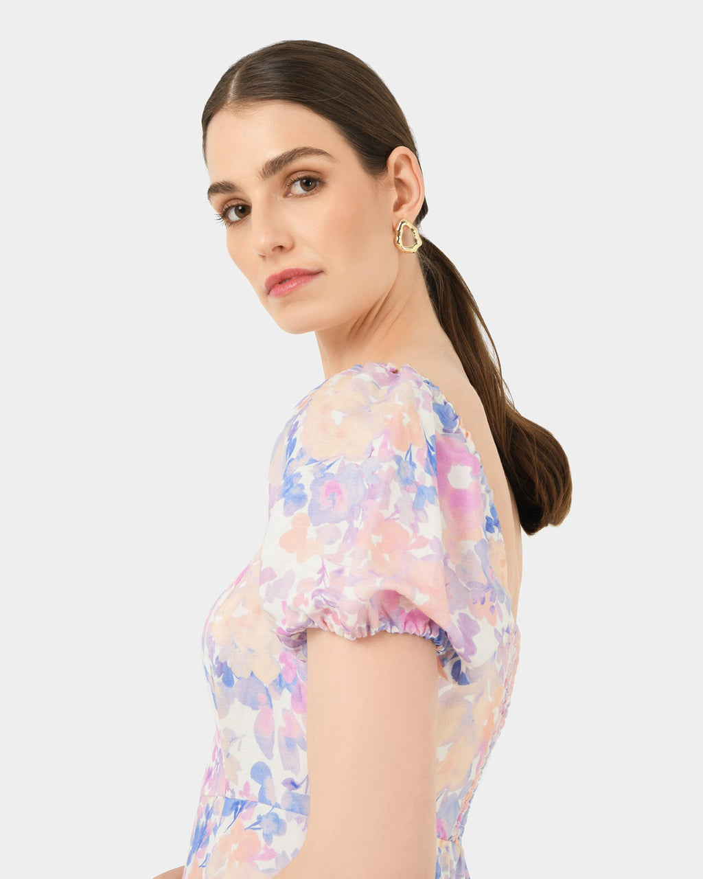Hazy Linen Puff Sleeve Dress