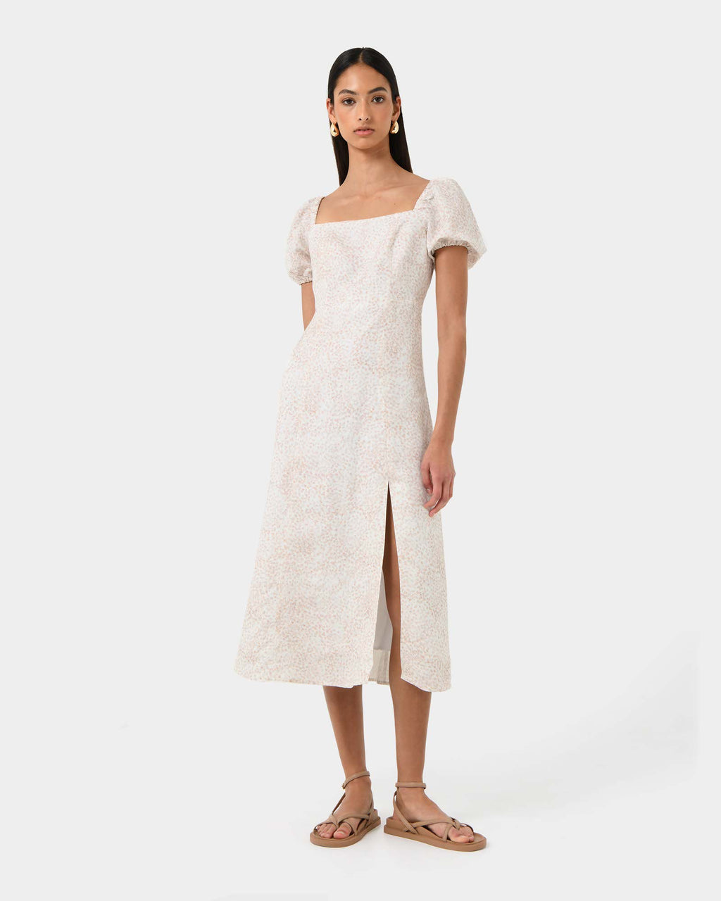 Hazy Linen Puff Sleeve Dress