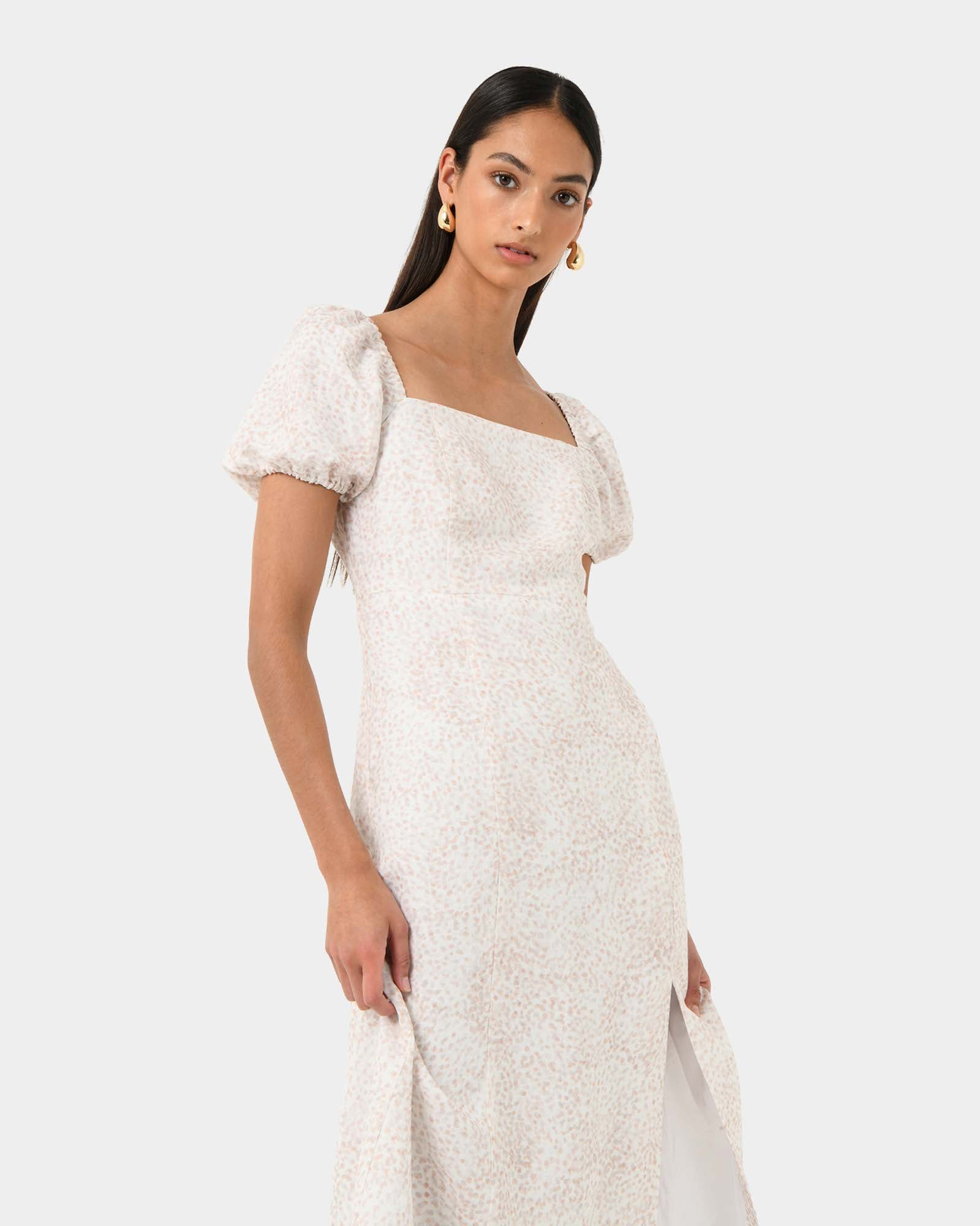 Hazy Linen Puff Sleeve Dress