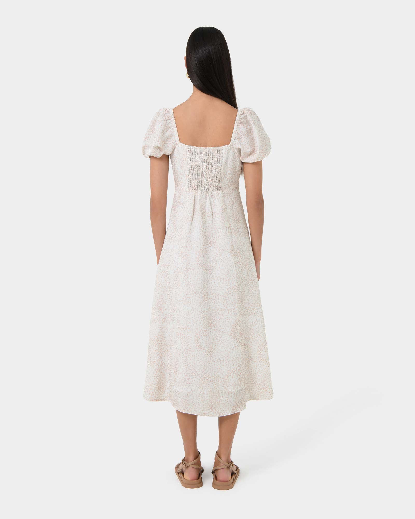 Hazy Linen Puff Sleeve Dress