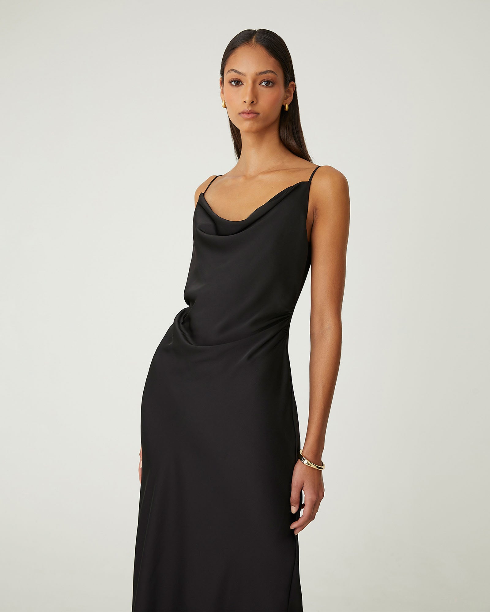 Mae Side Ruched Satin Dress