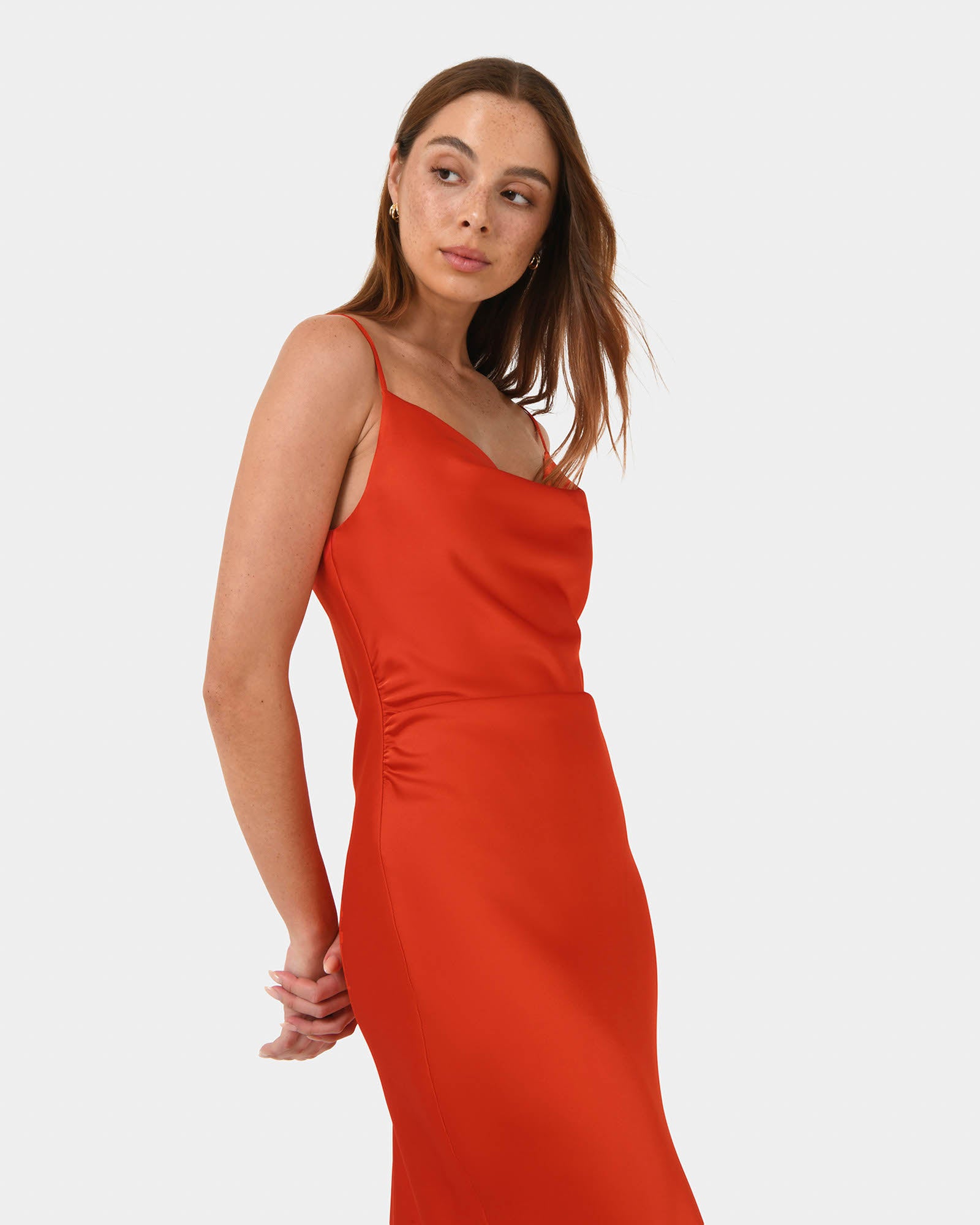Mae Side Ruched Satin Dress