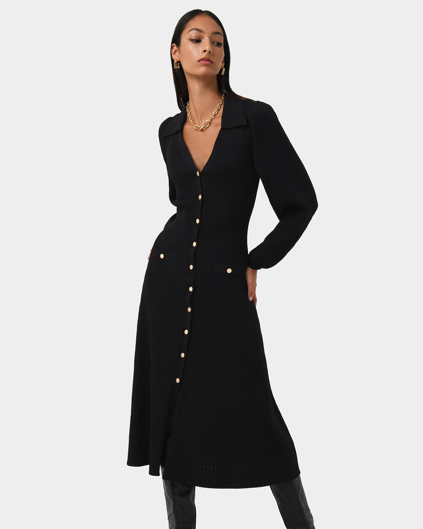Lara Collar Midi Knit Dress
