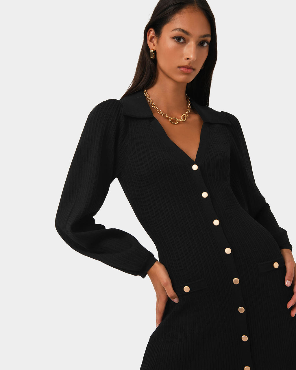 Lara Collar Midi Knit Dress