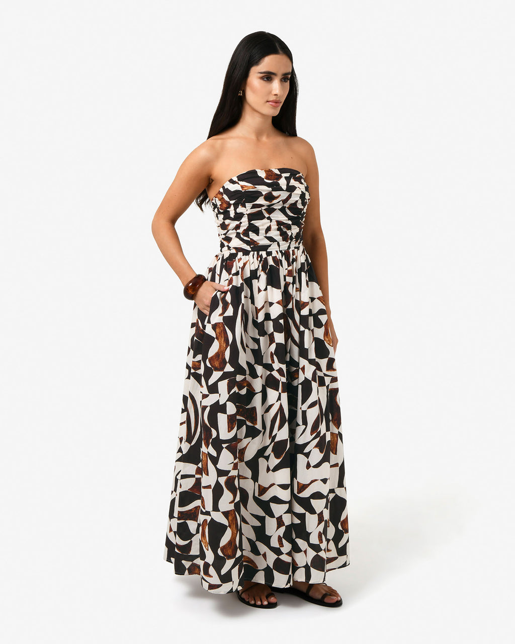 Hazel Printed Strapless Dress