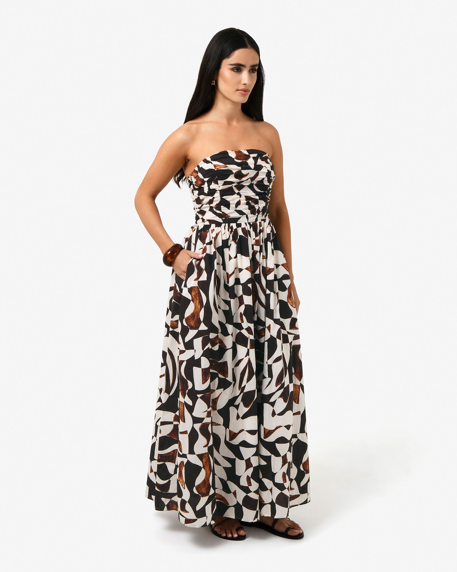 Hazel Printed Strapless Dress