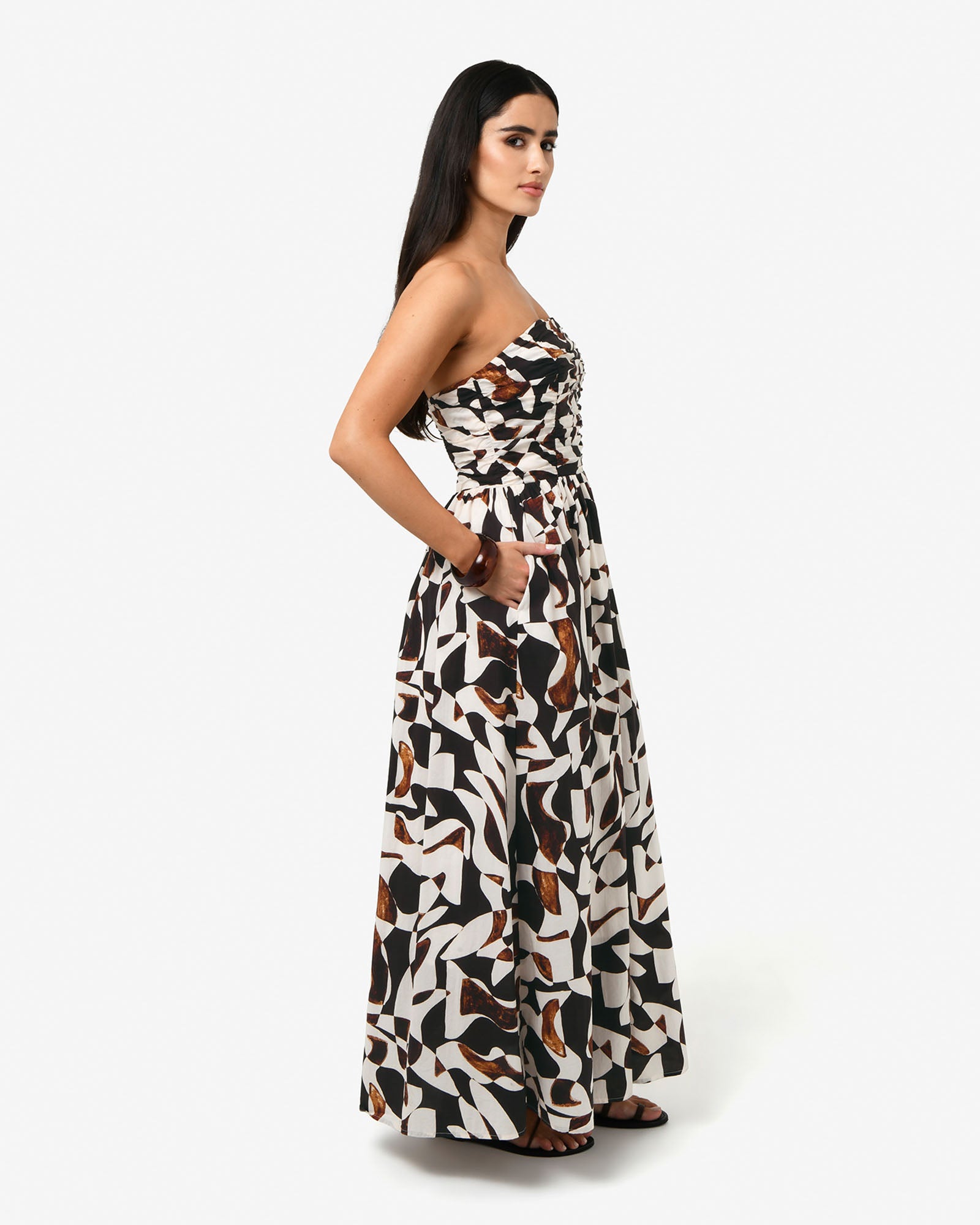Hazel Printed Strapless Dress