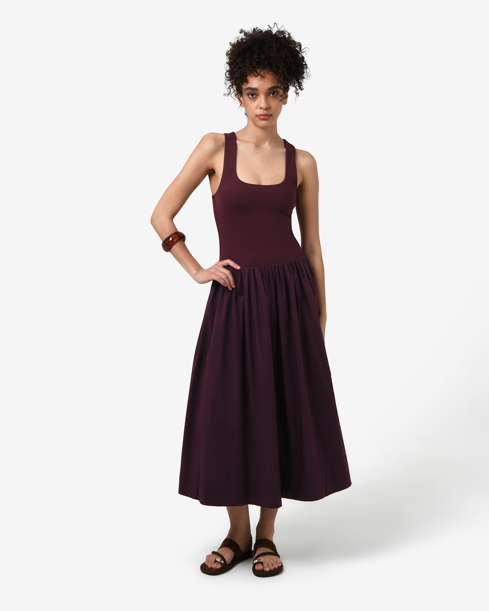 Soho Knit & Poplin Midi Dress