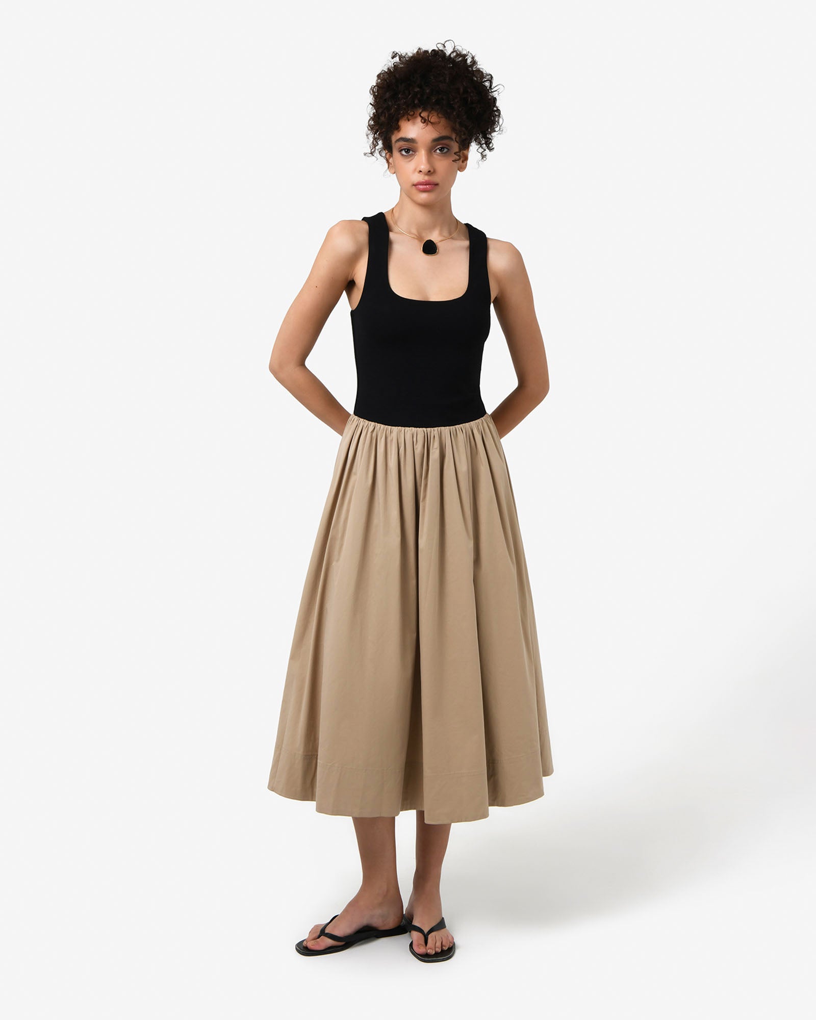 Soho Knit & Poplin Midi Dress