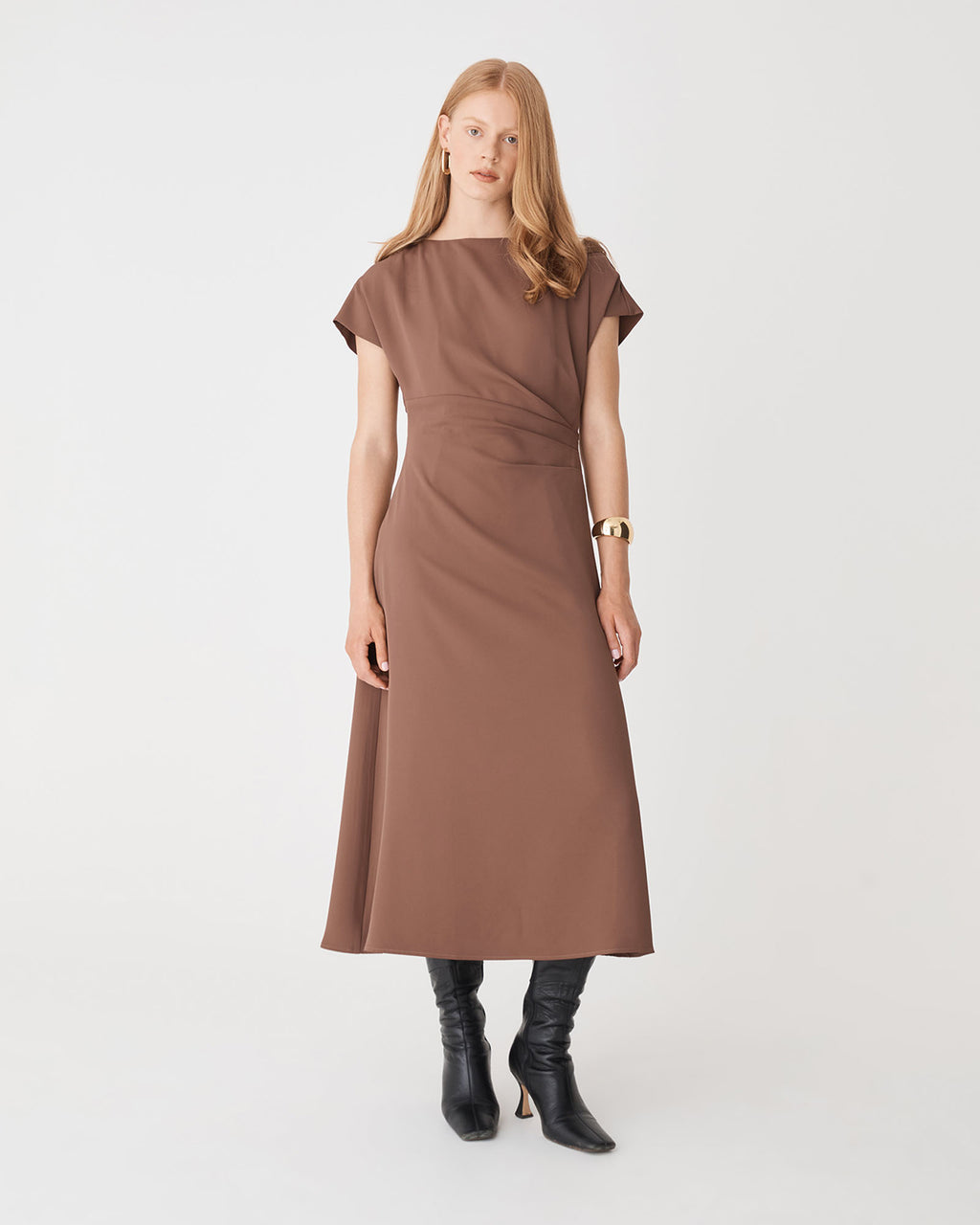 Bianca Side Pleat Midi Dress