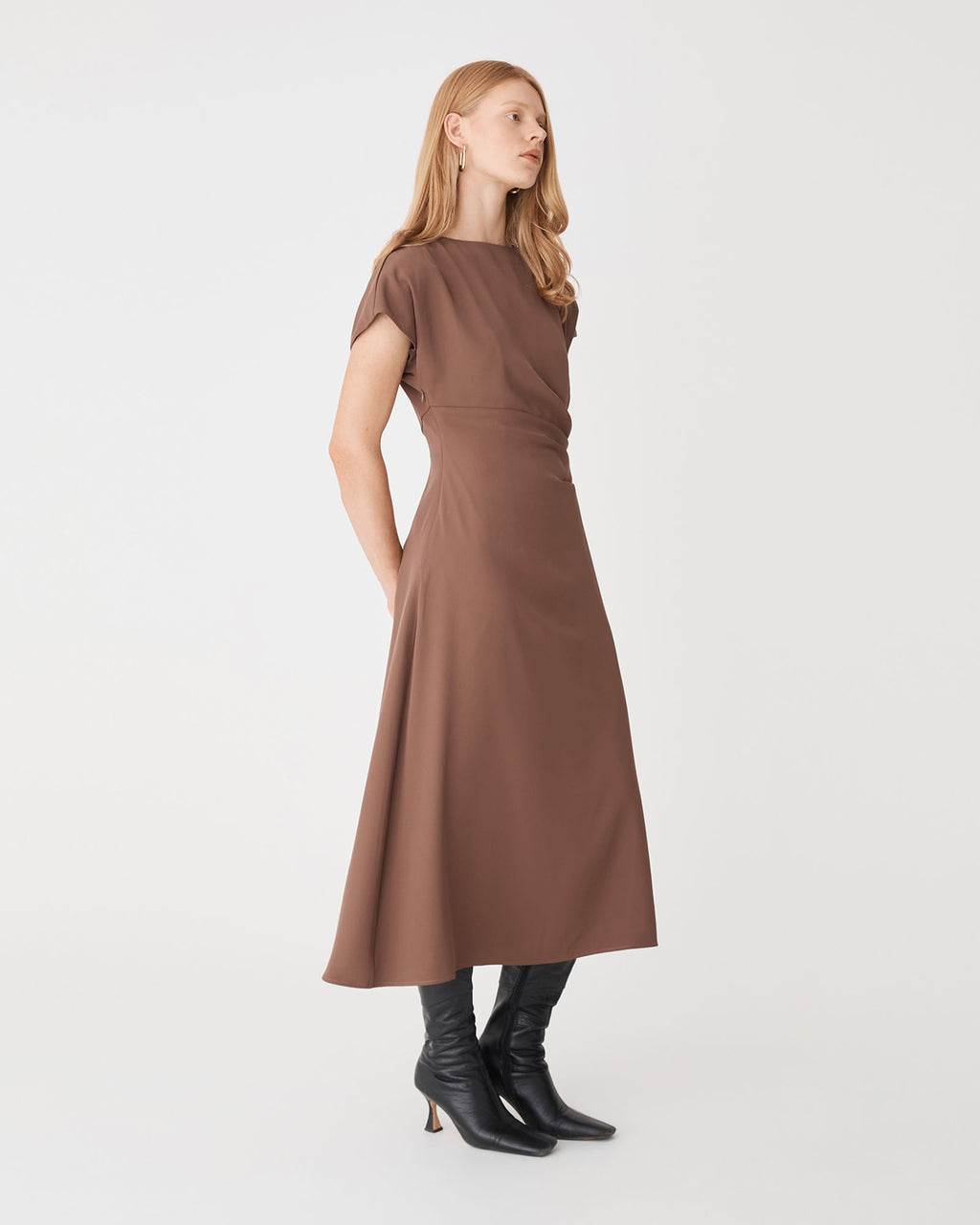 Bianca Side Pleat Midi Dress