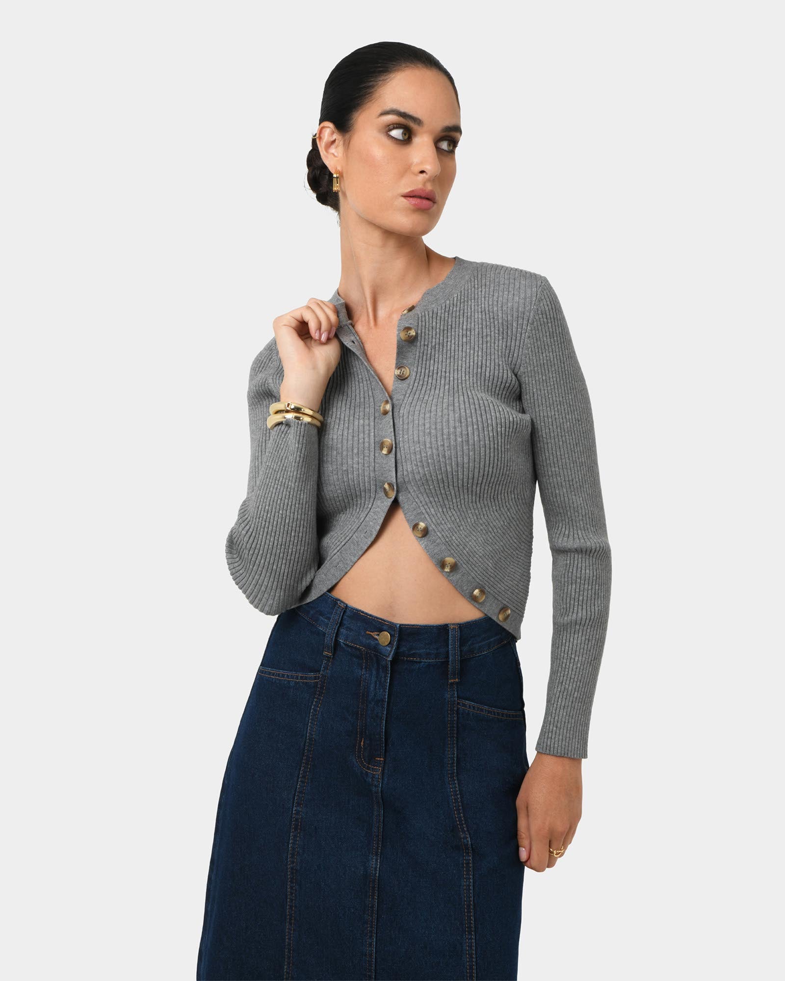 Abaya Button Crop Knit