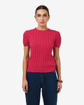Berry Puff Sleeve Cable Knit