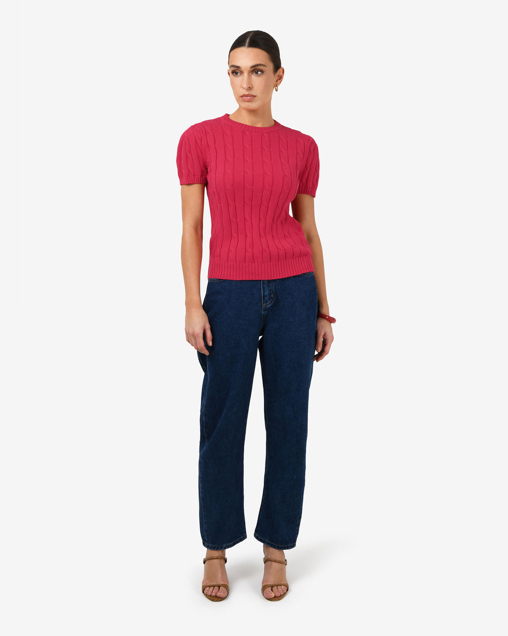 Berry Puff Sleeve Cable Knit