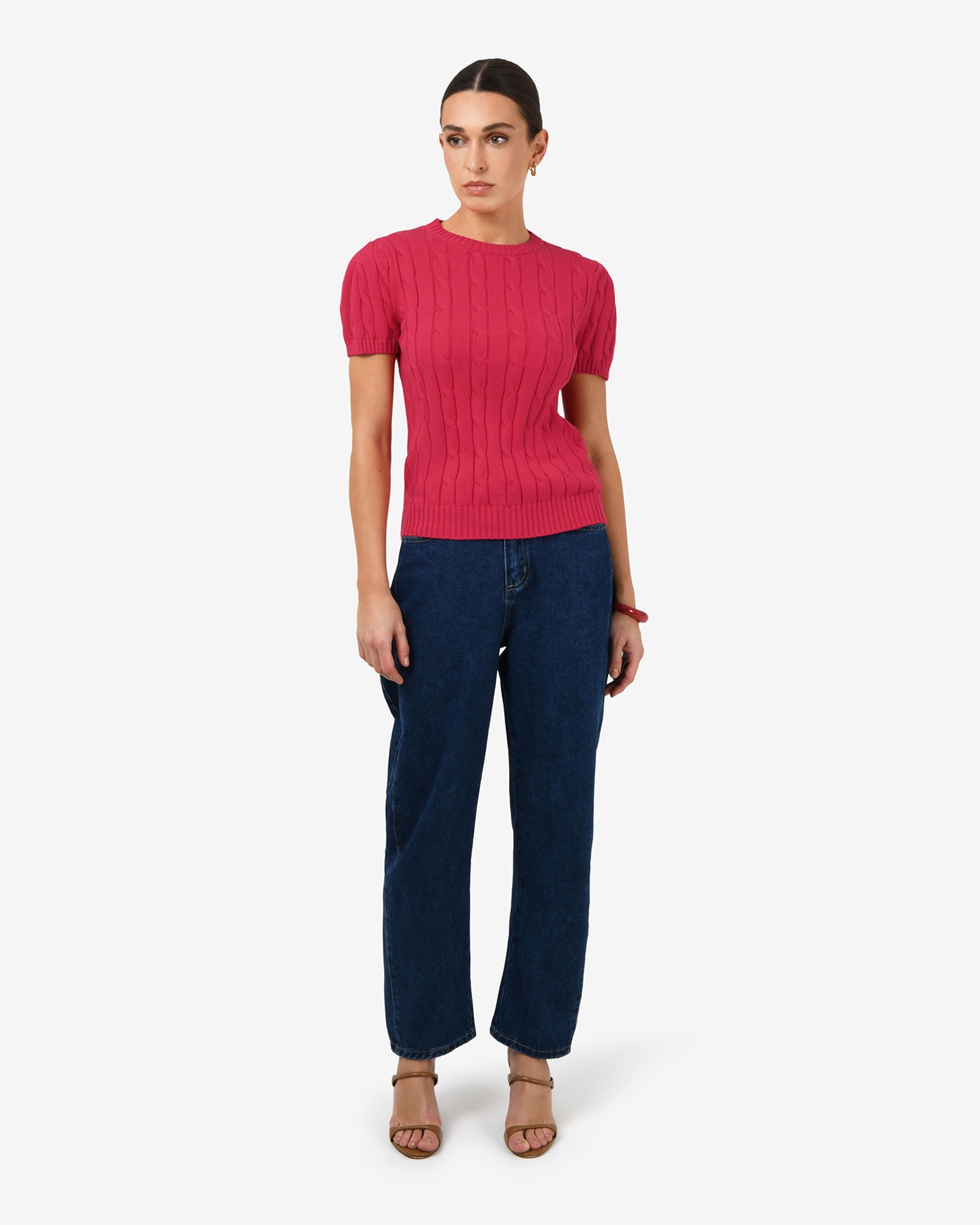 Berry Puff Sleeve Cable Knit