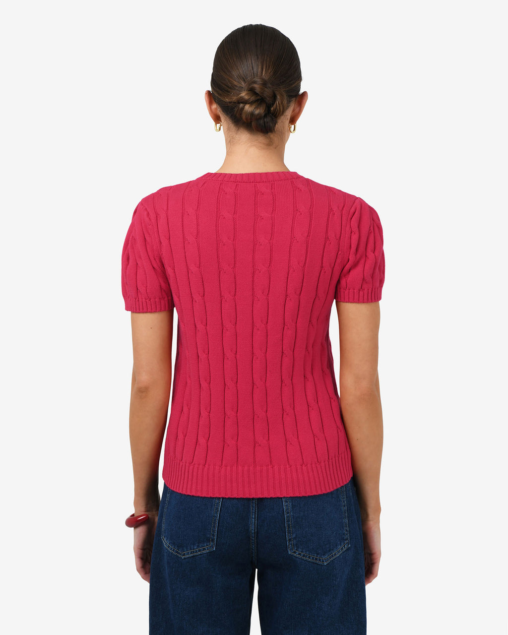 Berry Puff Sleeve Cable Knit