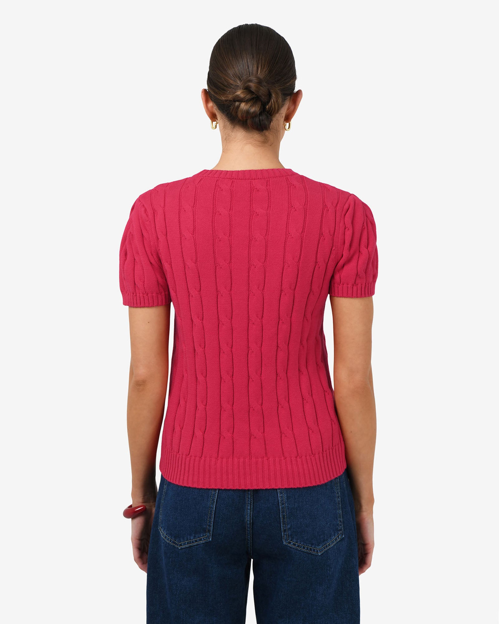 Berry Puff Sleeve Cable Knit