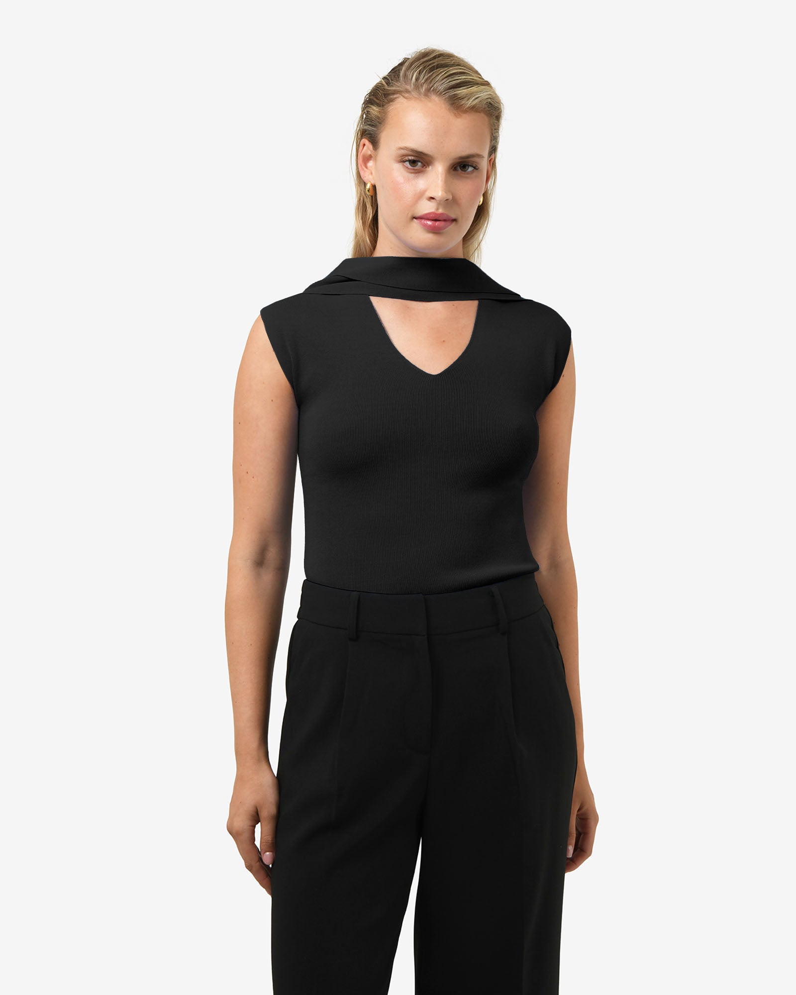 Isadora V-Neck Scarf Knit Top