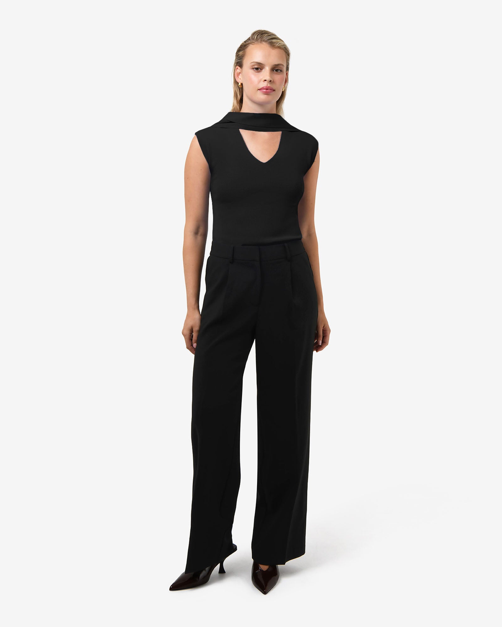 Isadora V-Neck Scarf Knit Top