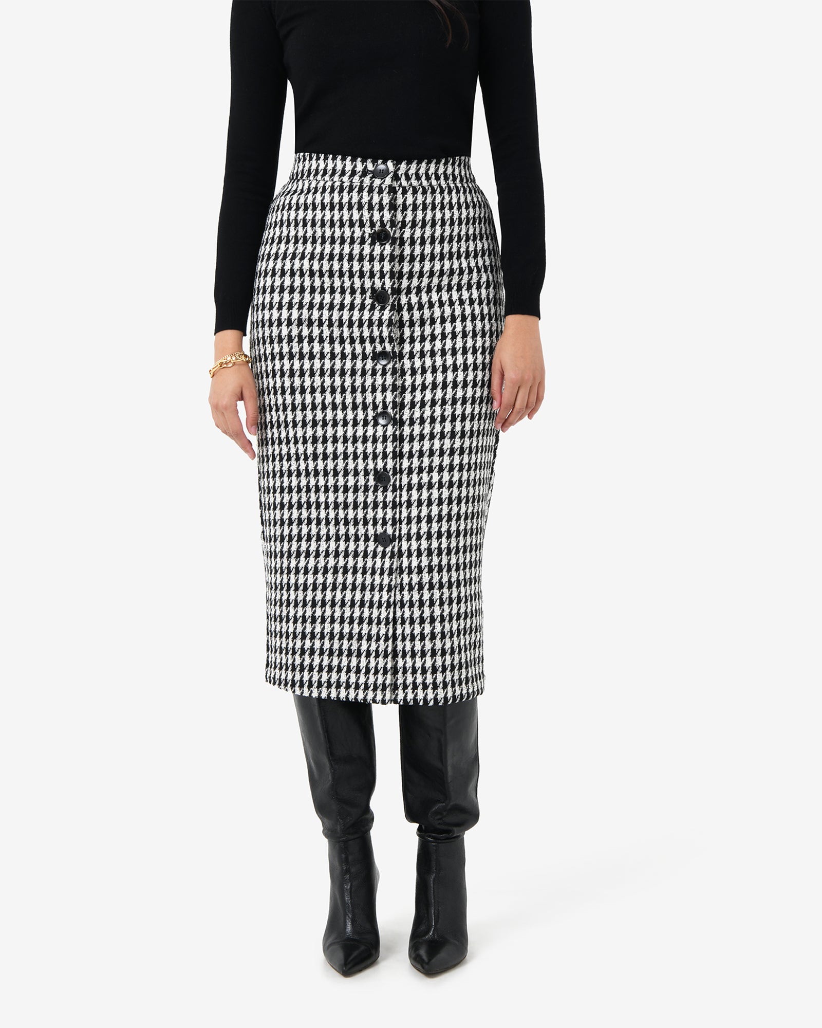 Bennet Houndstooth Midi Skirt