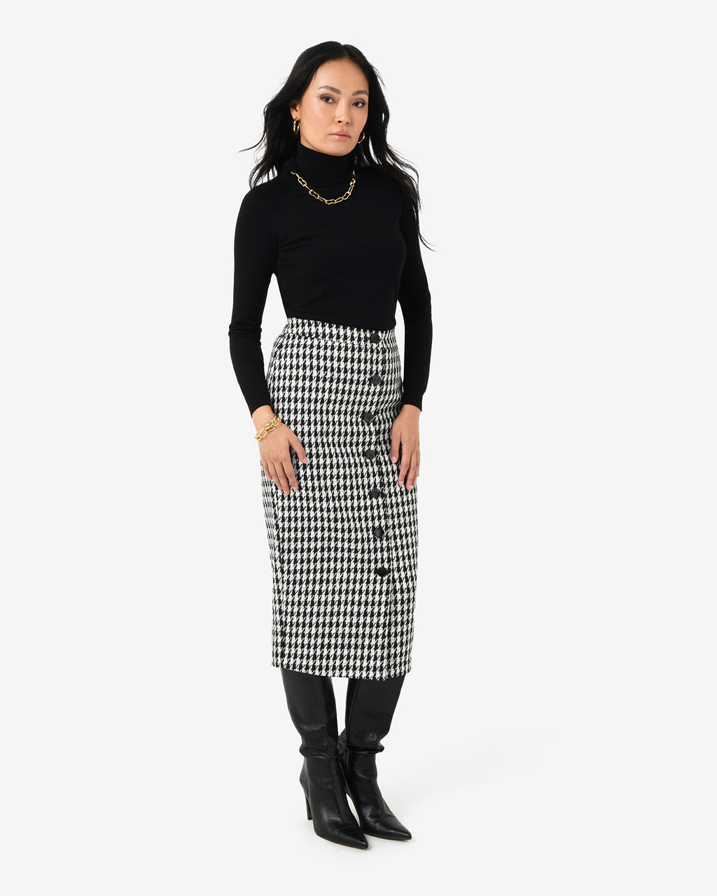Bennet Houndstooth Midi Skirt