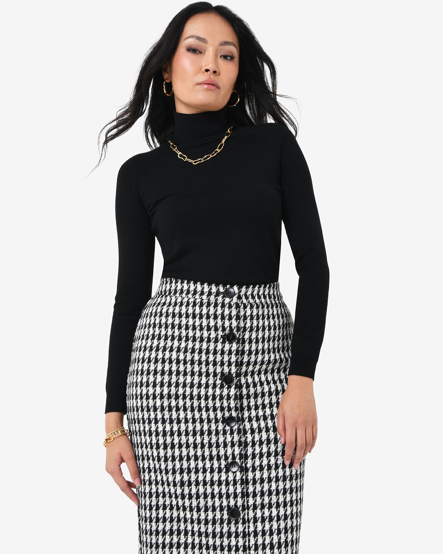 Bennet Houndstooth Midi Skirt