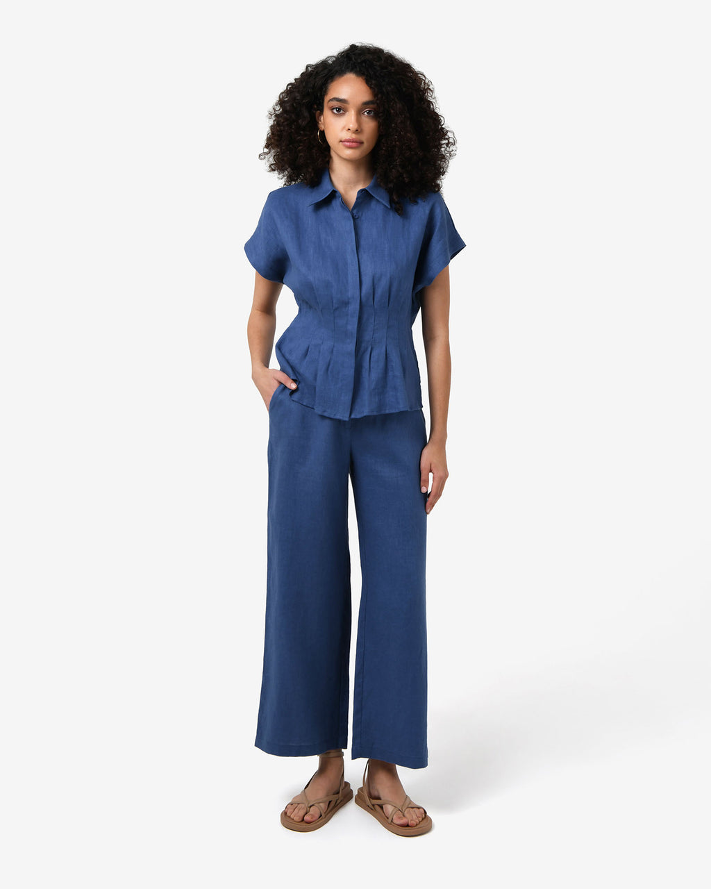 Ami Linen Pleated Tuck Shirt