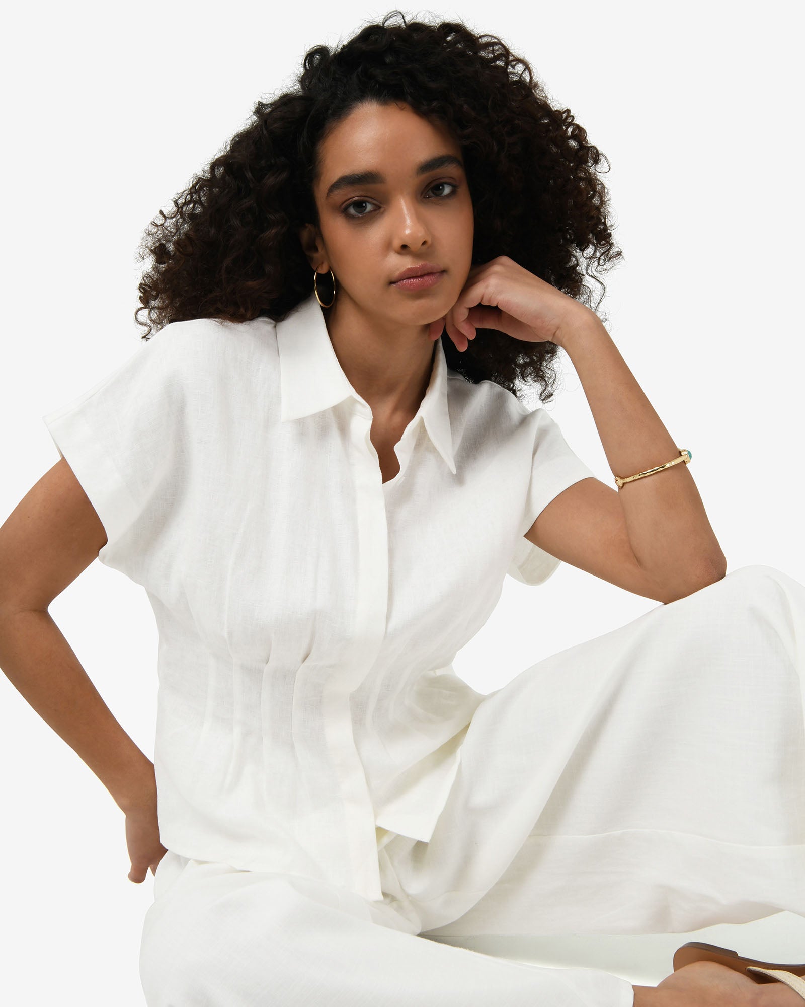 Ami Linen Pleated Tuck Shirt