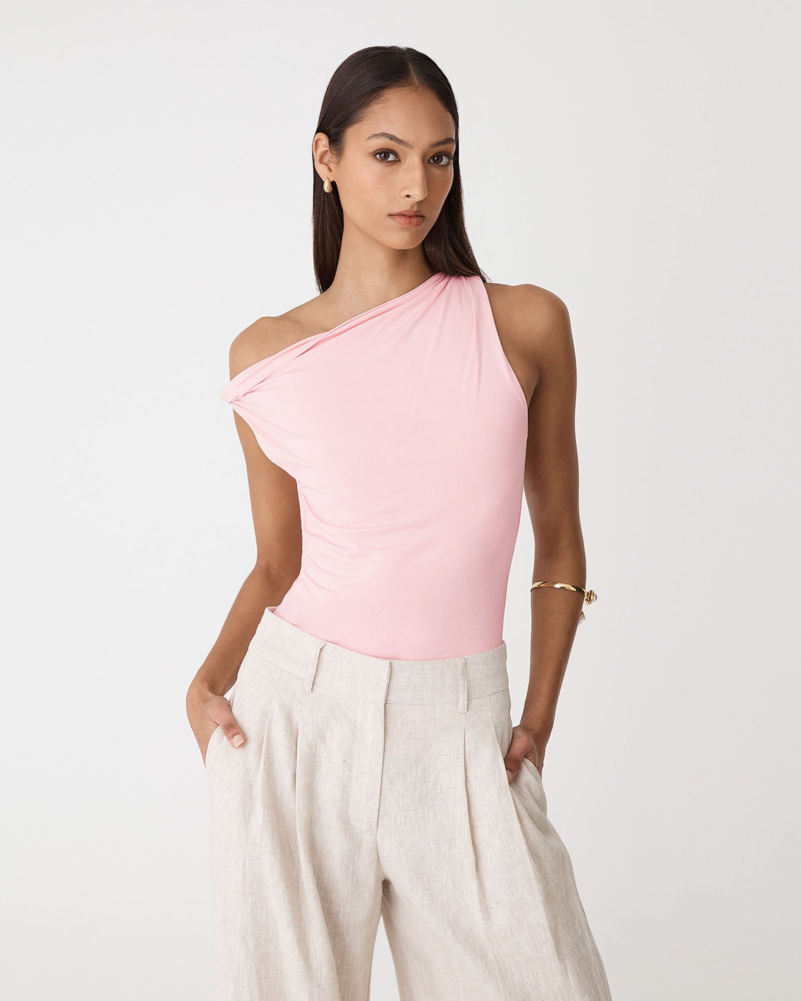 Cici Bamboo Twist Shoulder Top
