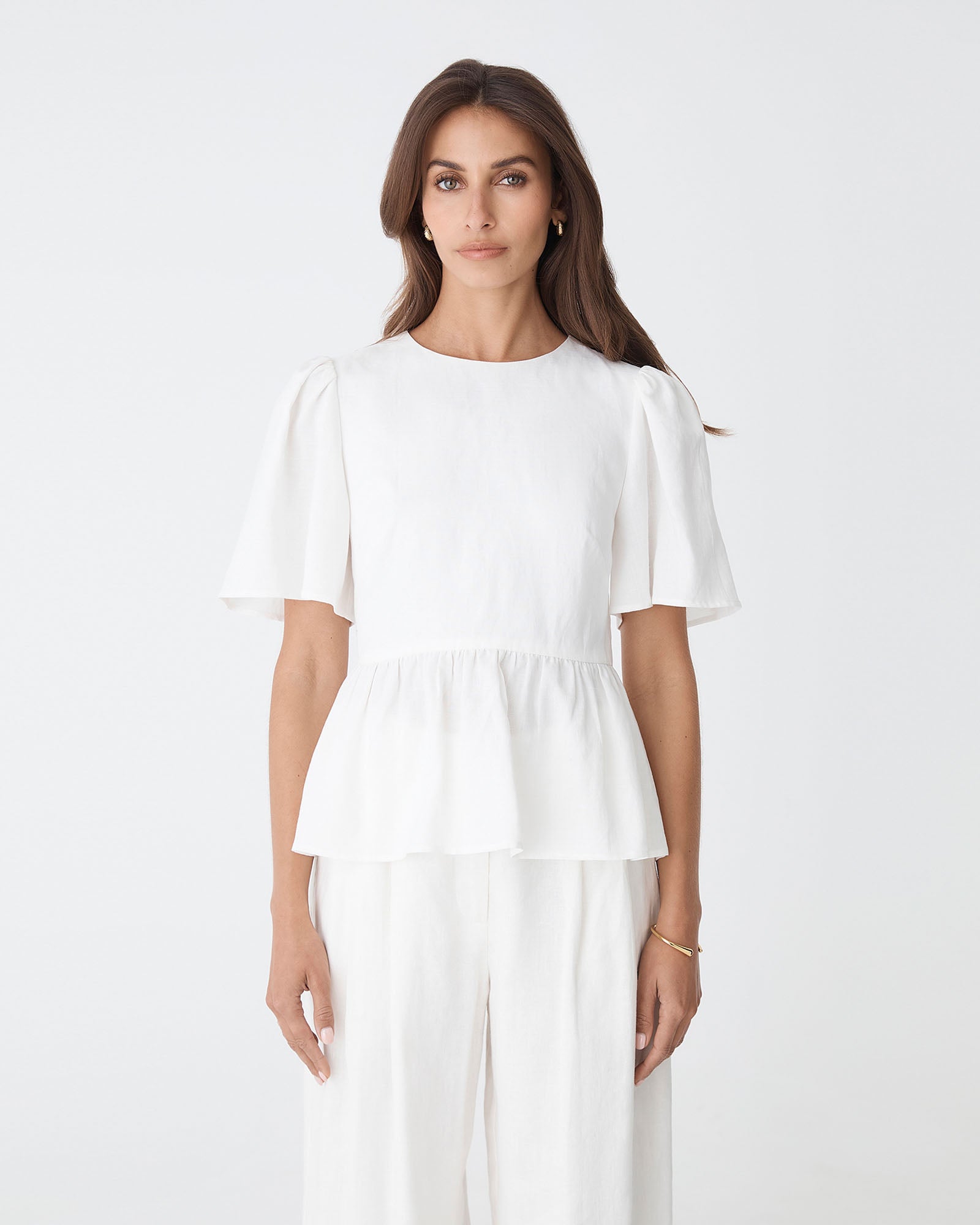 Jade Linen Peplum Top