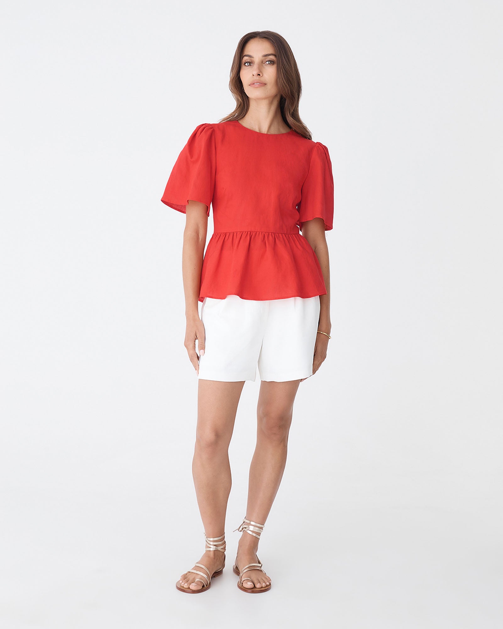 Jade Linen Peplum Top
