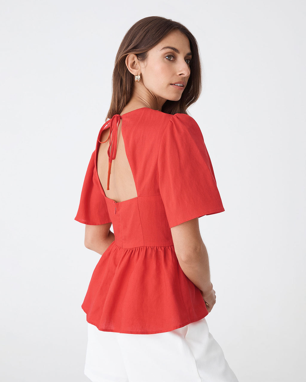 Jade Linen Peplum Top